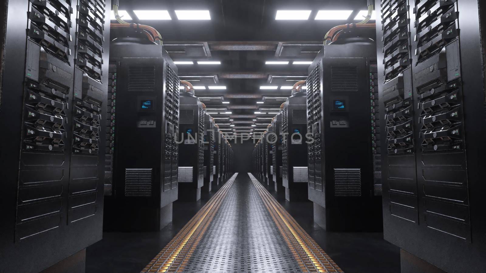 3d render Digital server grunge room background by studiodav