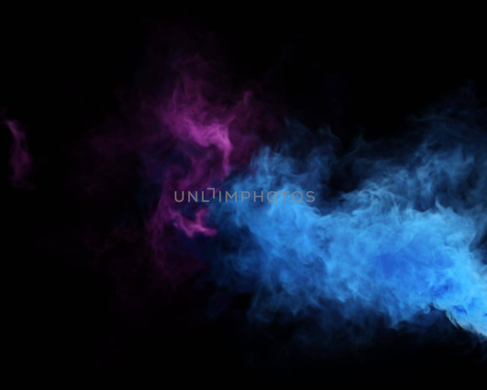 Purple and Blue fog smoke texture on a black background. Duo colors fog. 3D render abstract art for fest and fan party