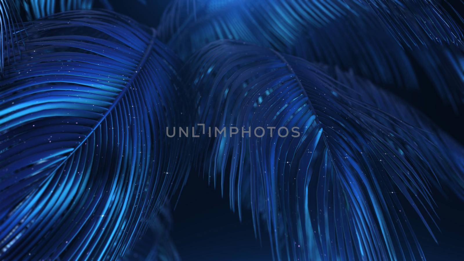 3D rendering Blue-violet abstract palms with glitter by studiodav