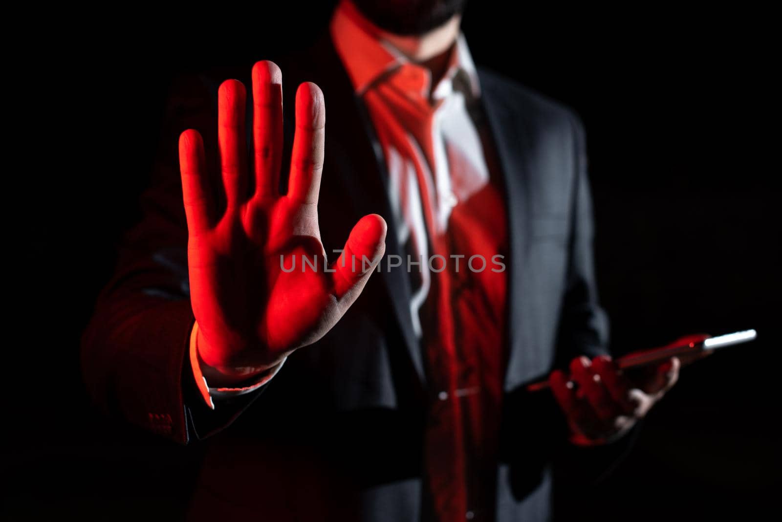 Businessman Holding Tablet And Presenting With Other Hand Important Message