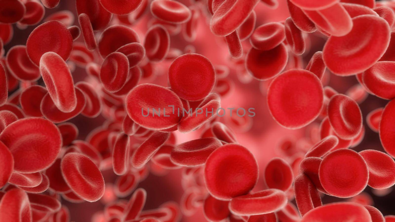 3d rendering Blood cells flowing through arteries or veins 4k