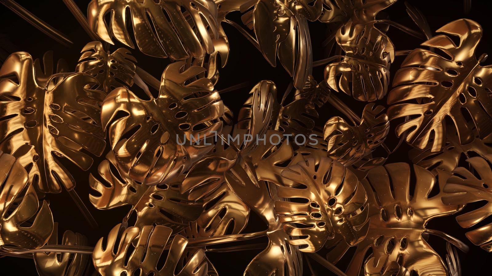 3D rendering Gold abstract plants with glitter by studiodav