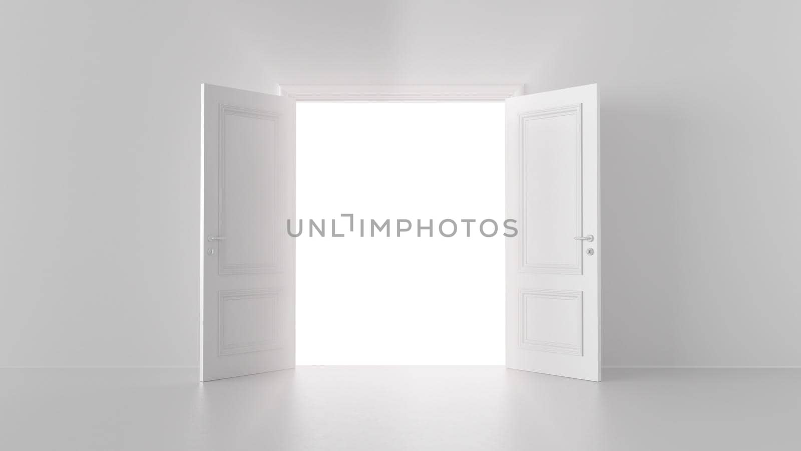 3d render shine of an open door in a bright room 4k