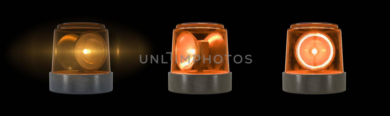 3d render orange warning light with flare on a black background by studiodav