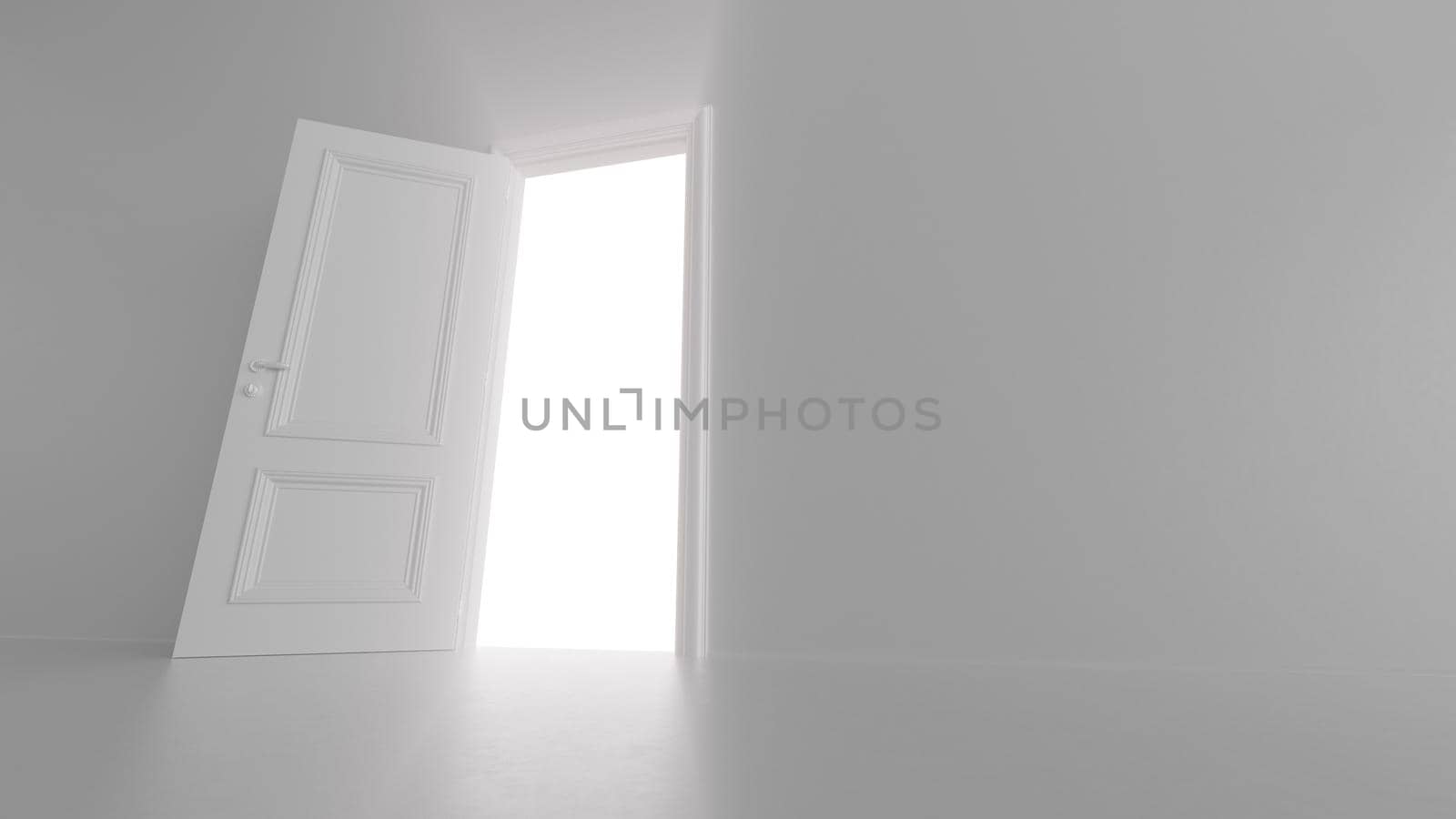 3d render shine of an open door in a bright room by studiodav