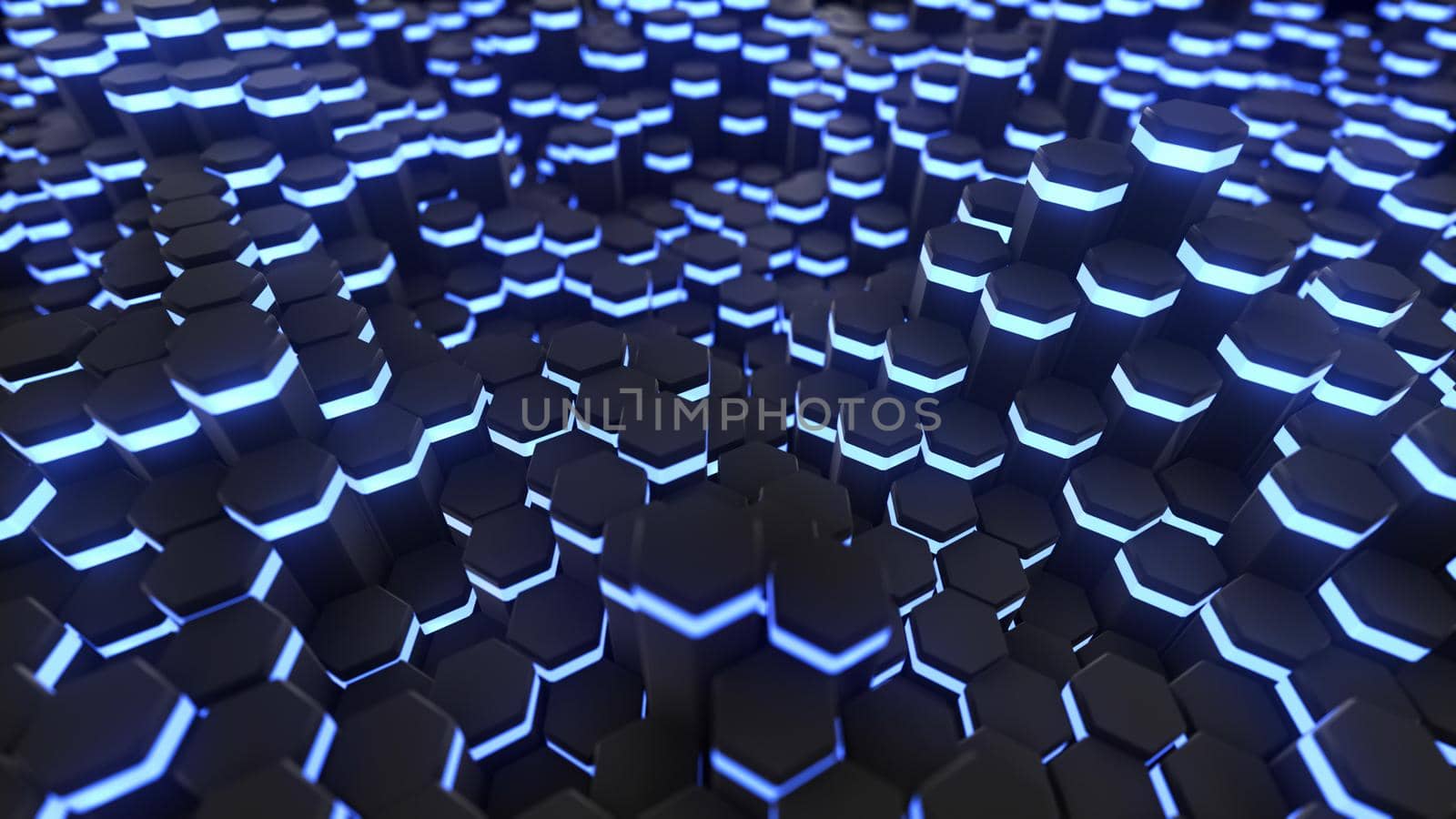 3D rendering Abstract hexagon with neon geometry background by studiodav