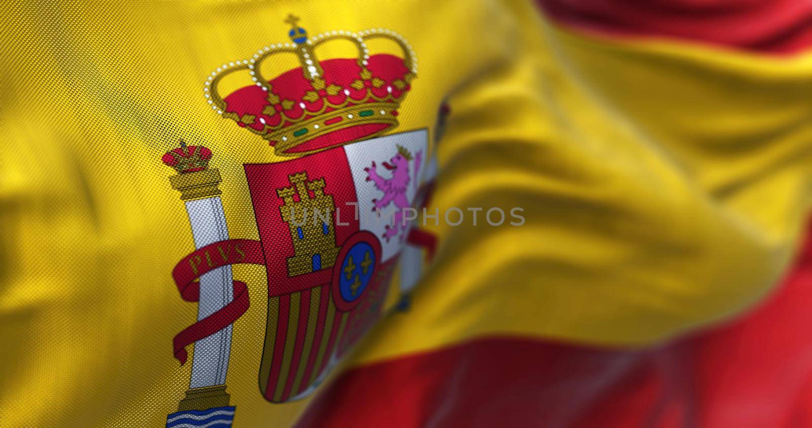 Close-up view of Spain national flag waving in the wind by rarrarorro