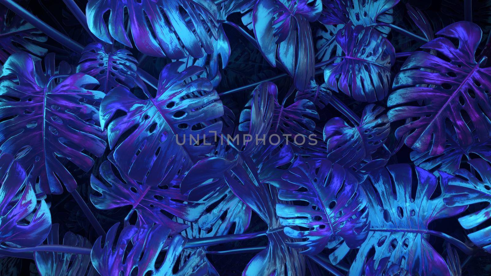 3D rendering Blue-violet abstract plants background 4k