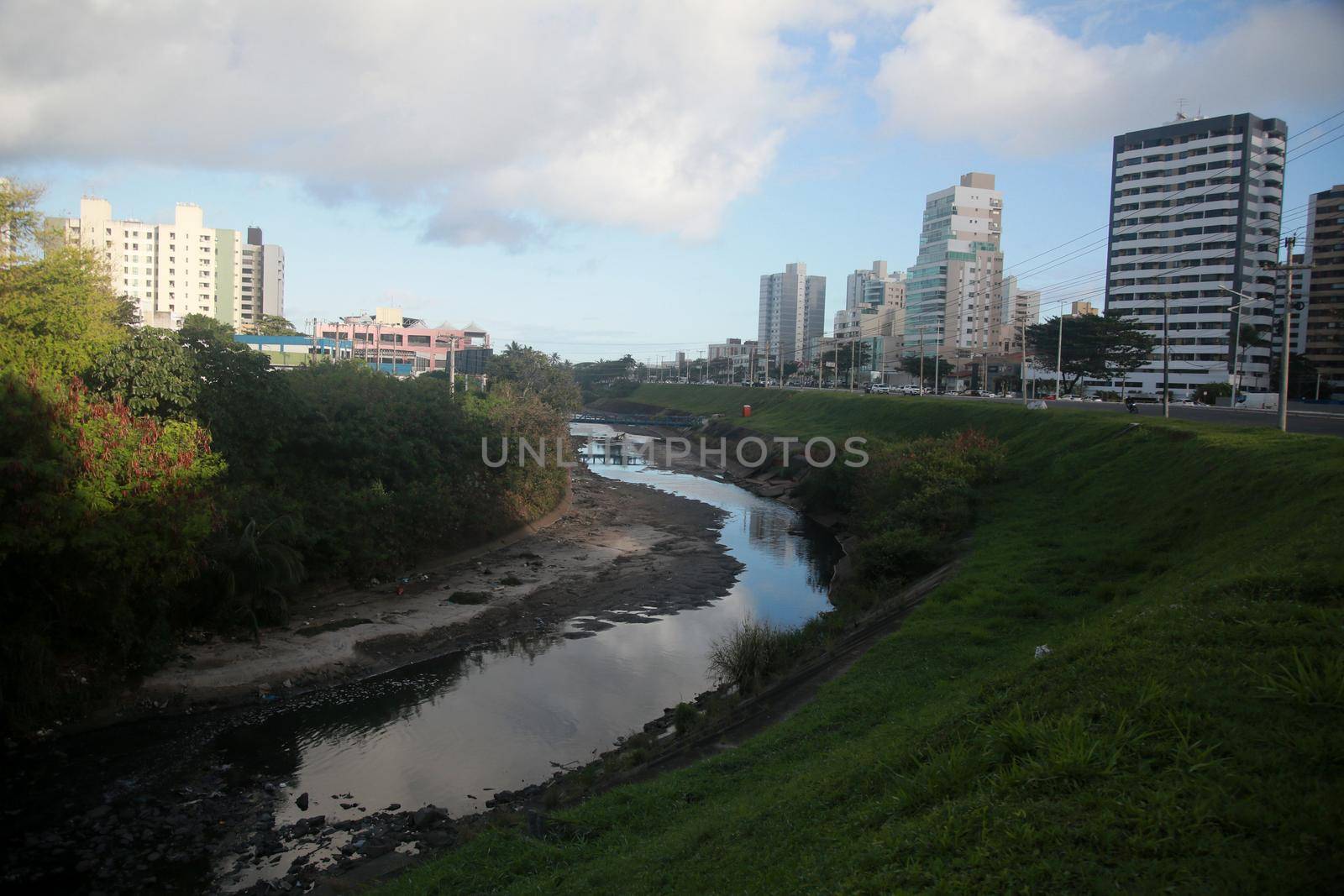 salvador, bahia, brazil - july 19, 2022: view of a sewage water channel on the Camurujipe river in the city of Salvador.