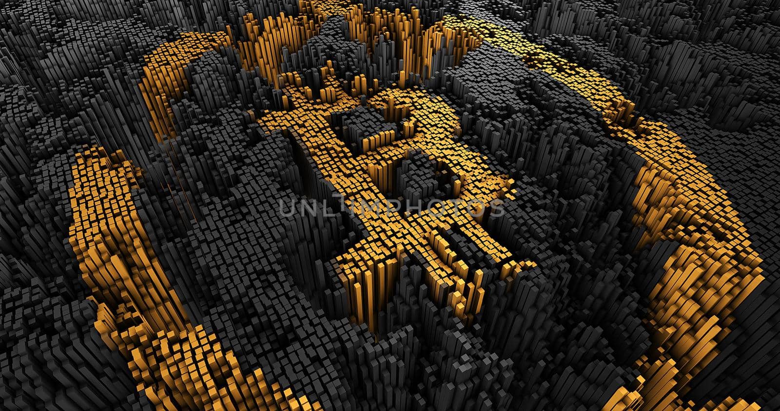 3D render The abstract bitcoin of the many squares by studiodav