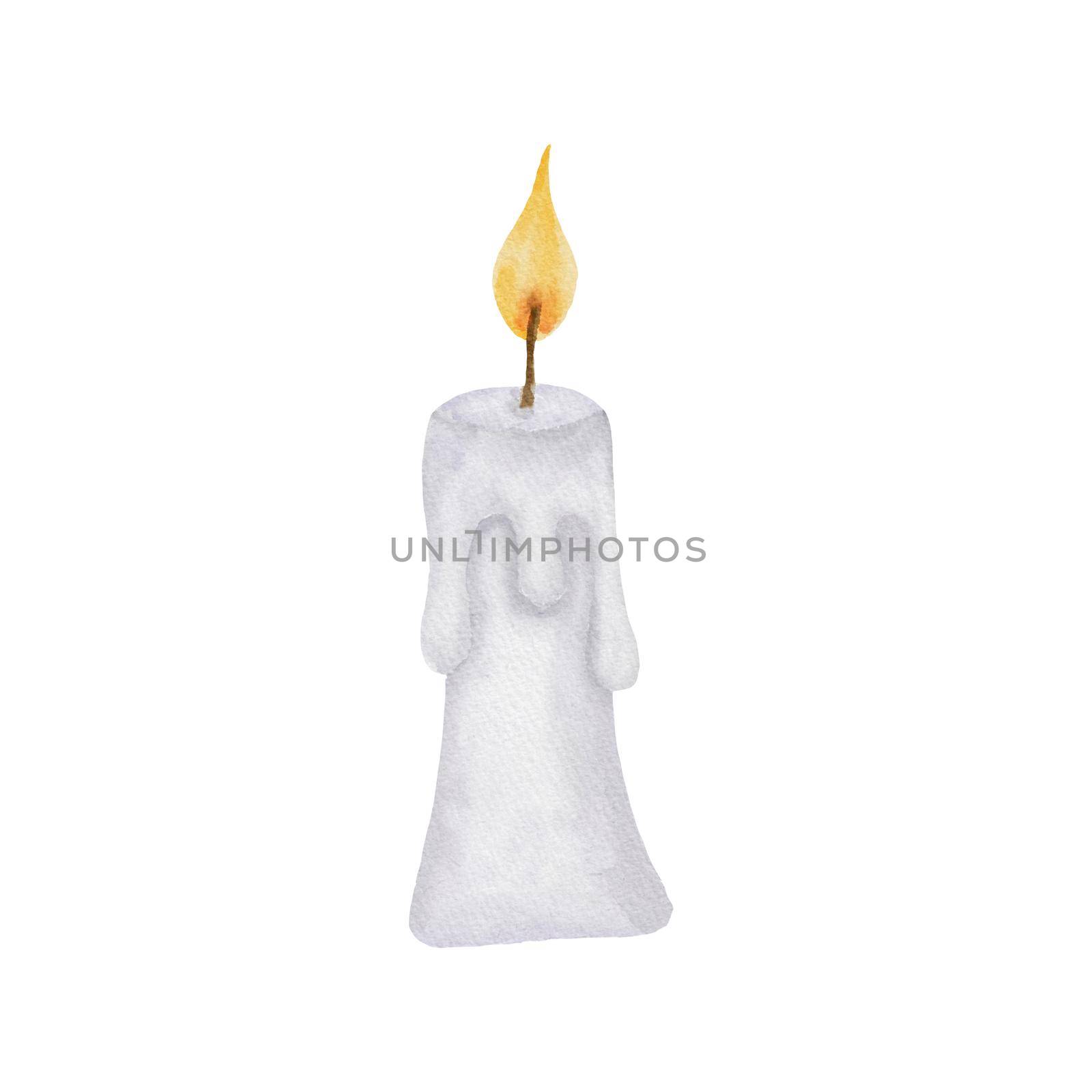 Burning candle in watercolor style isolated on white by ElenaPlatova