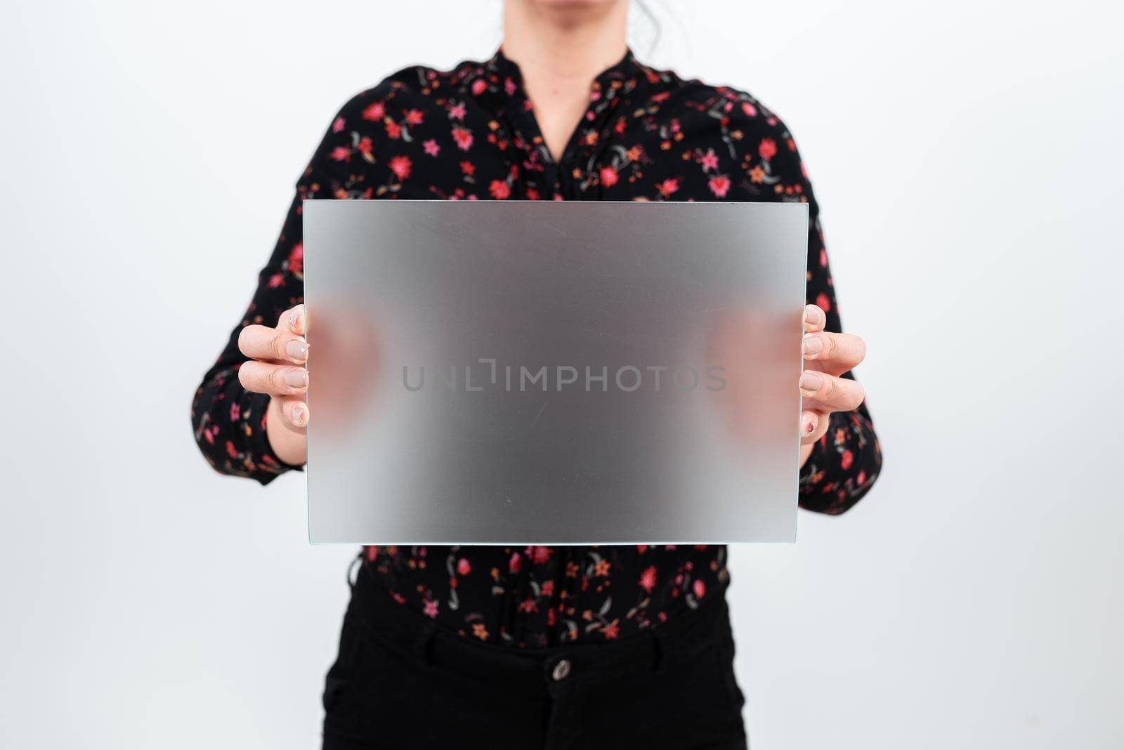 Woman Showing Placard And Presenting Important Ideas For Marketing.