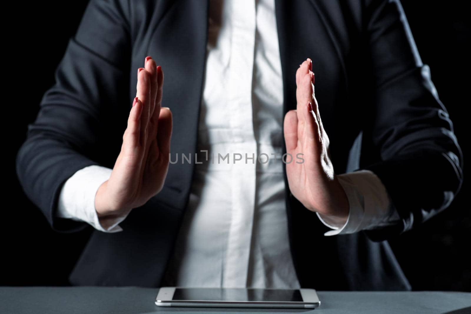 Businesswoman In Suit Holding New Important Message Between Hands.