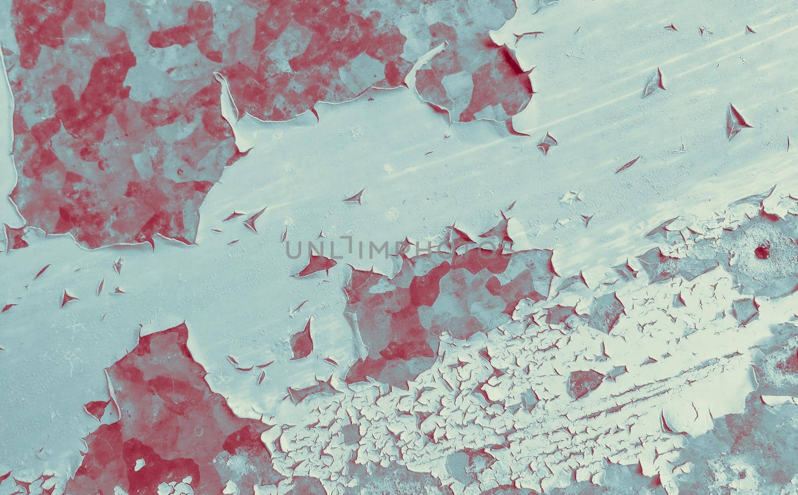 Dirty grunge wallpaper. Retro rusty background. Abstract cracked wall. Blue red grunge surface. Overlay old splatter. Ancient chalk material. Rough grunge texture of metal.