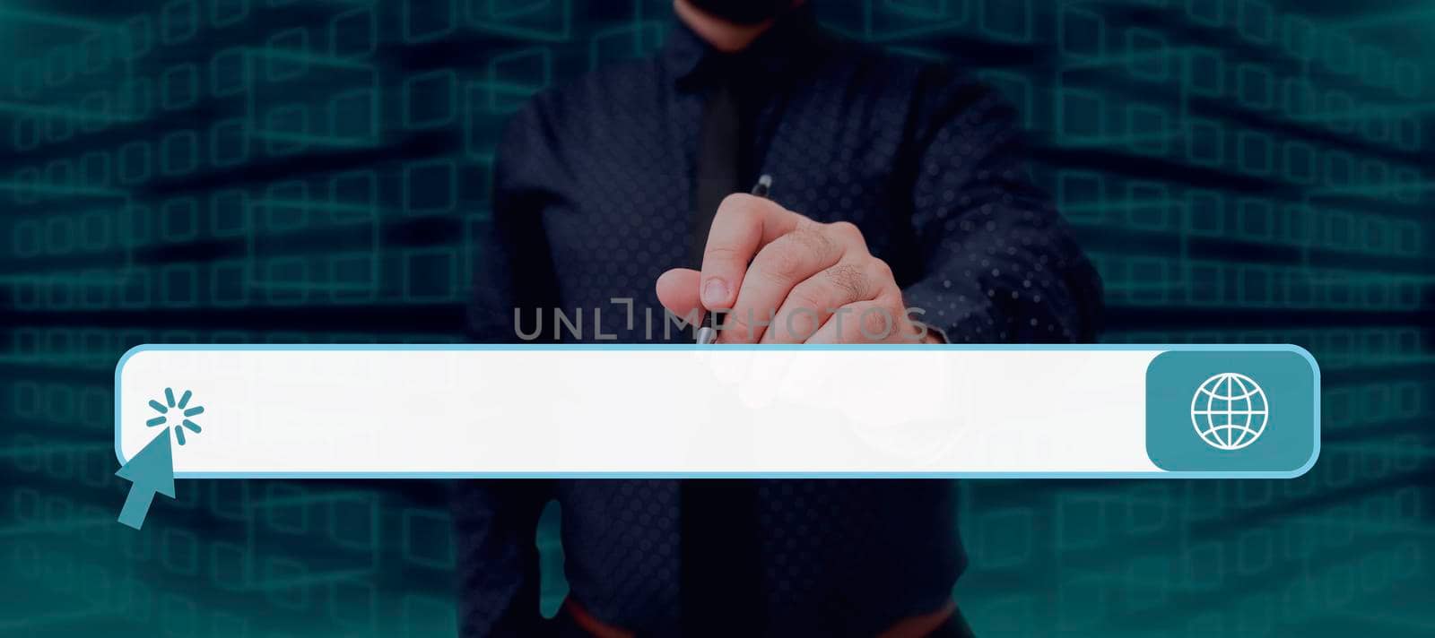 Businessman in suit holding tablet symbolizing successful teamwork.