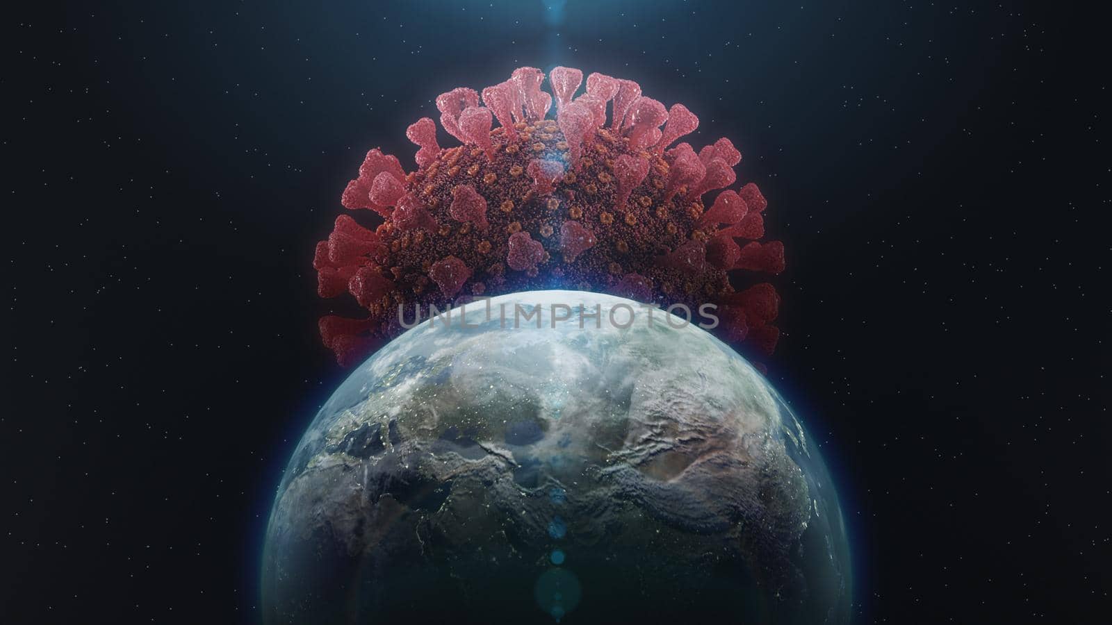 3d rendering Coronavirus covering the earth in space in 4k