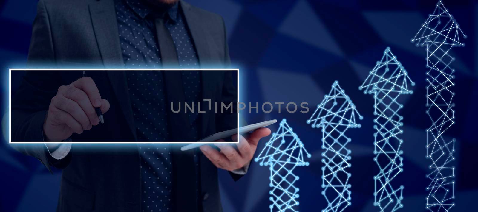 Businessman With Tablet Drawing Box And Presenting Crucial Business Ideas.