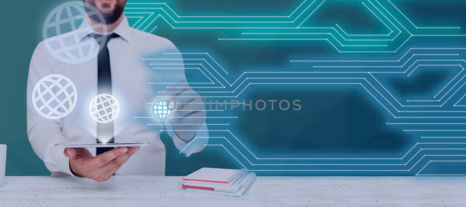 Businessman Holding Tablet And Presenting Crutial Messages In Office.