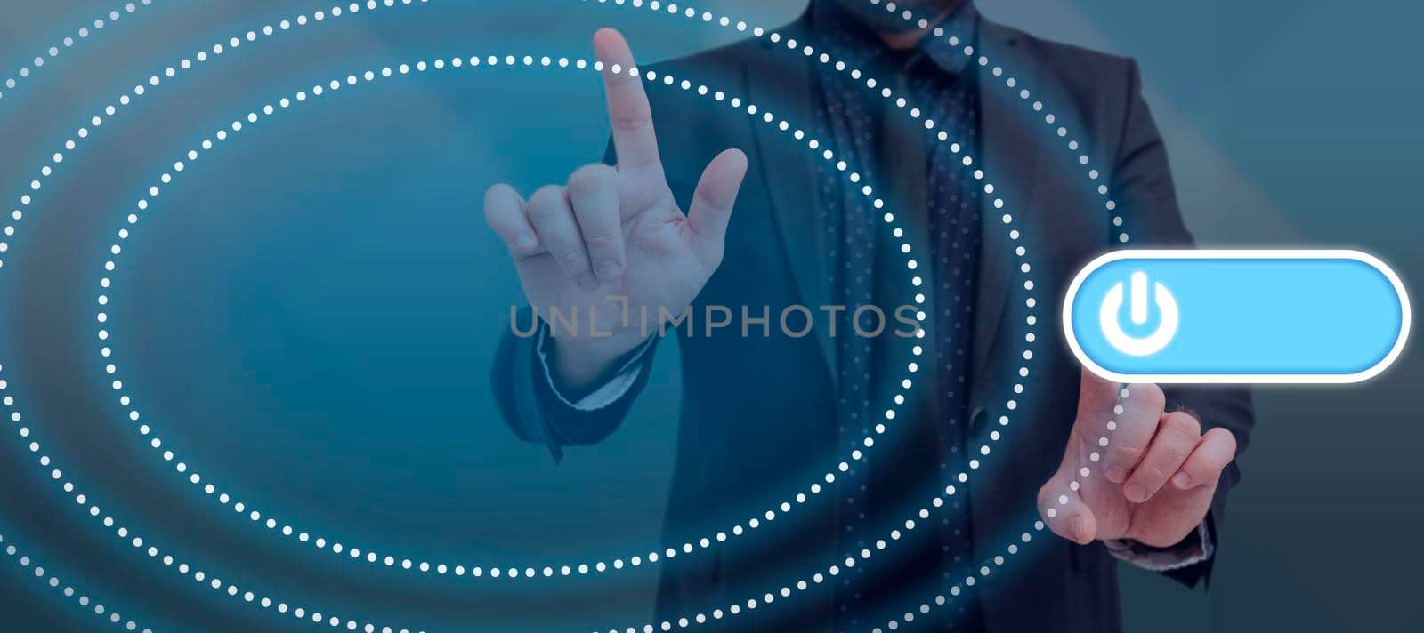 Businessman Pointing With Two Fingers On Pattern With Power .