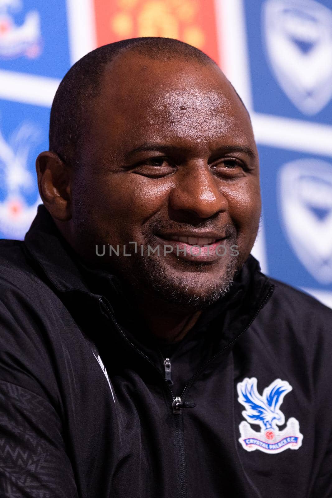 MELBOURNE, AUSTRALIA - JULY 18: Crystal Palace manager Patrick Viera in a press conference ahead of their pre-season clash with Manchester United at the MCG on Melbourne on 18th July 2022