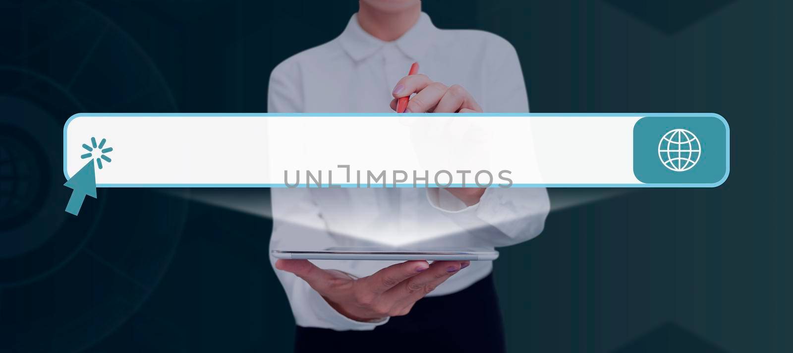 Businessman in suit holding tablet symbolizing successful teamwork.