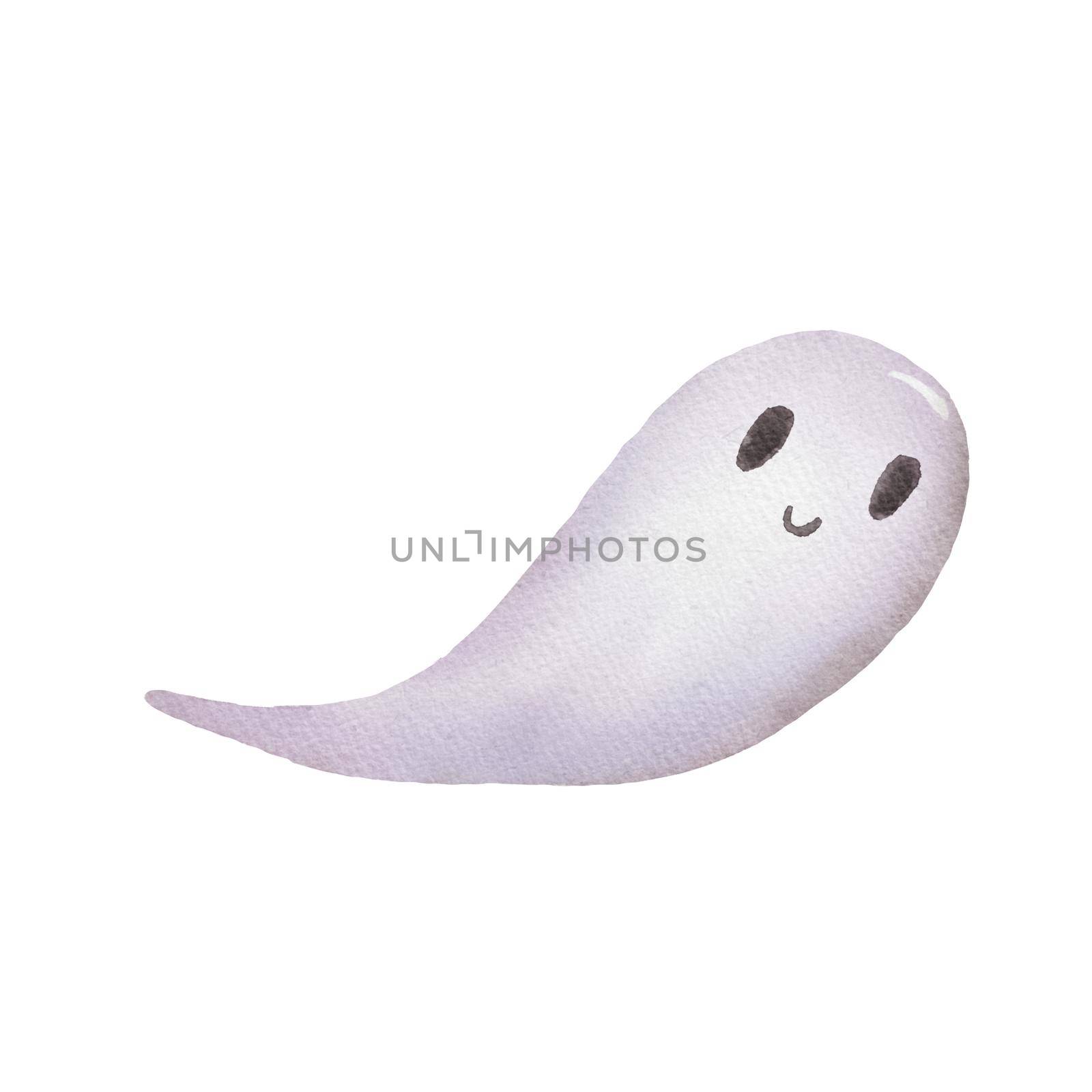 Simple cute ghost, watercolor illustration isolated on white. Ghost smiling drawing for halloween. by ElenaPlatova
