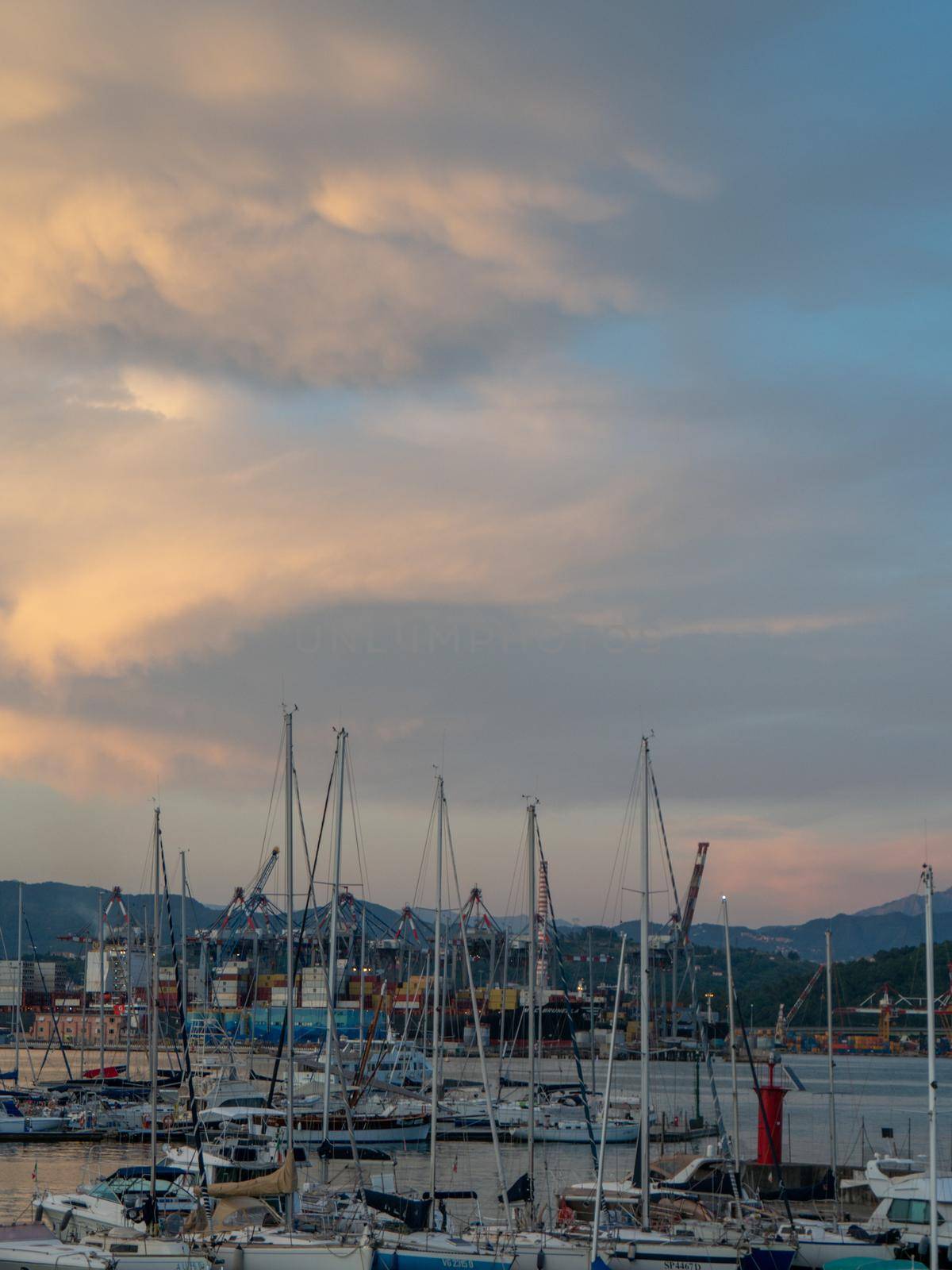 Panoramic view of La Spezia at sunset