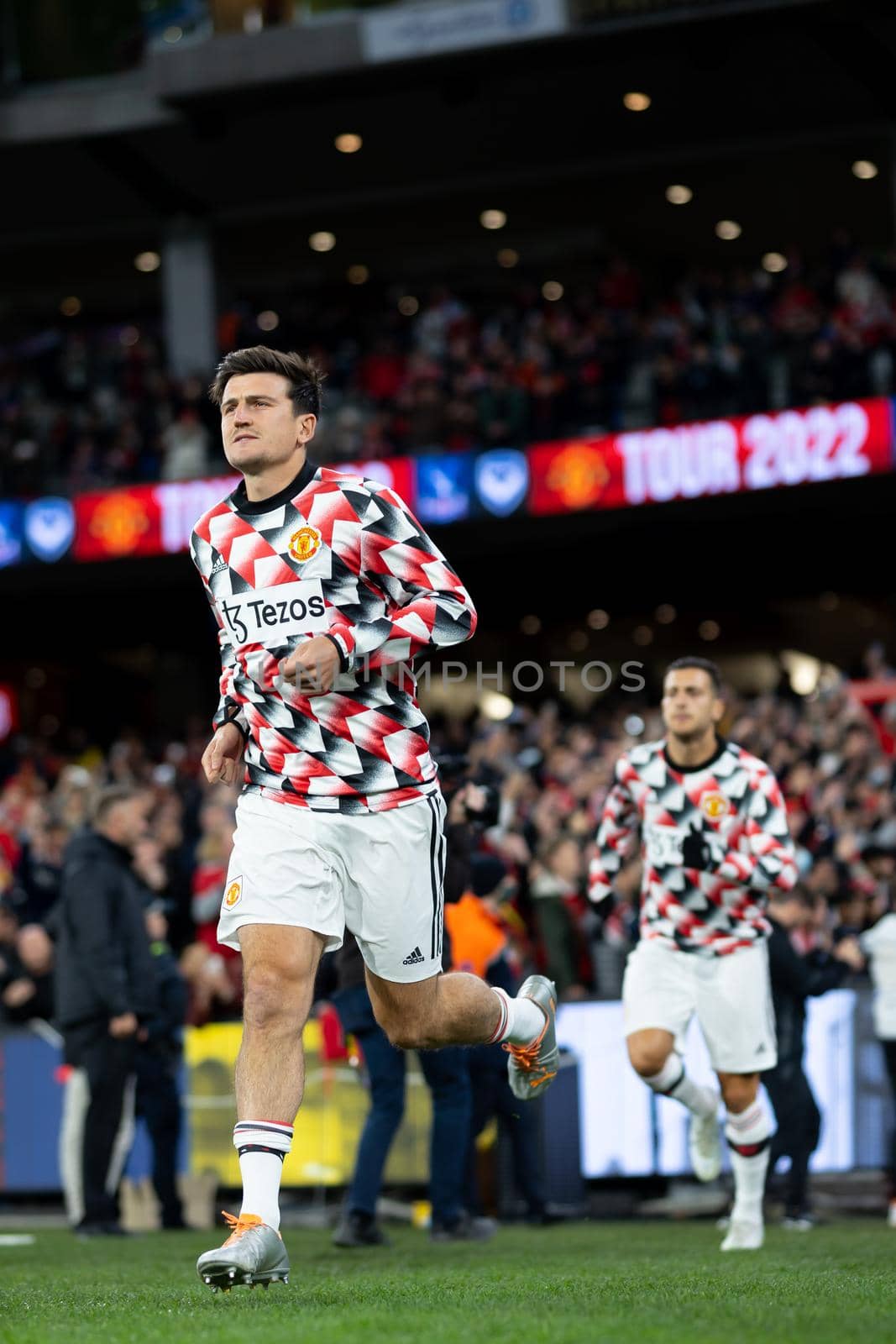 MELBOURNE, AUSTRALIA - JULY 19: Harry Maguire of Manchester United playing against Crystal Palace in a pre-season friendly football match at the MCG on 19th July 2022