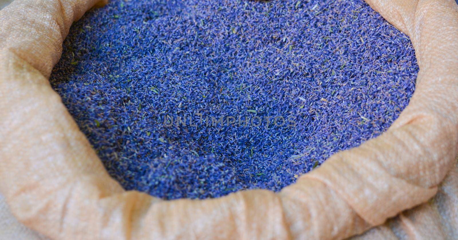 Dry lavenders in a bag on the market in Provence