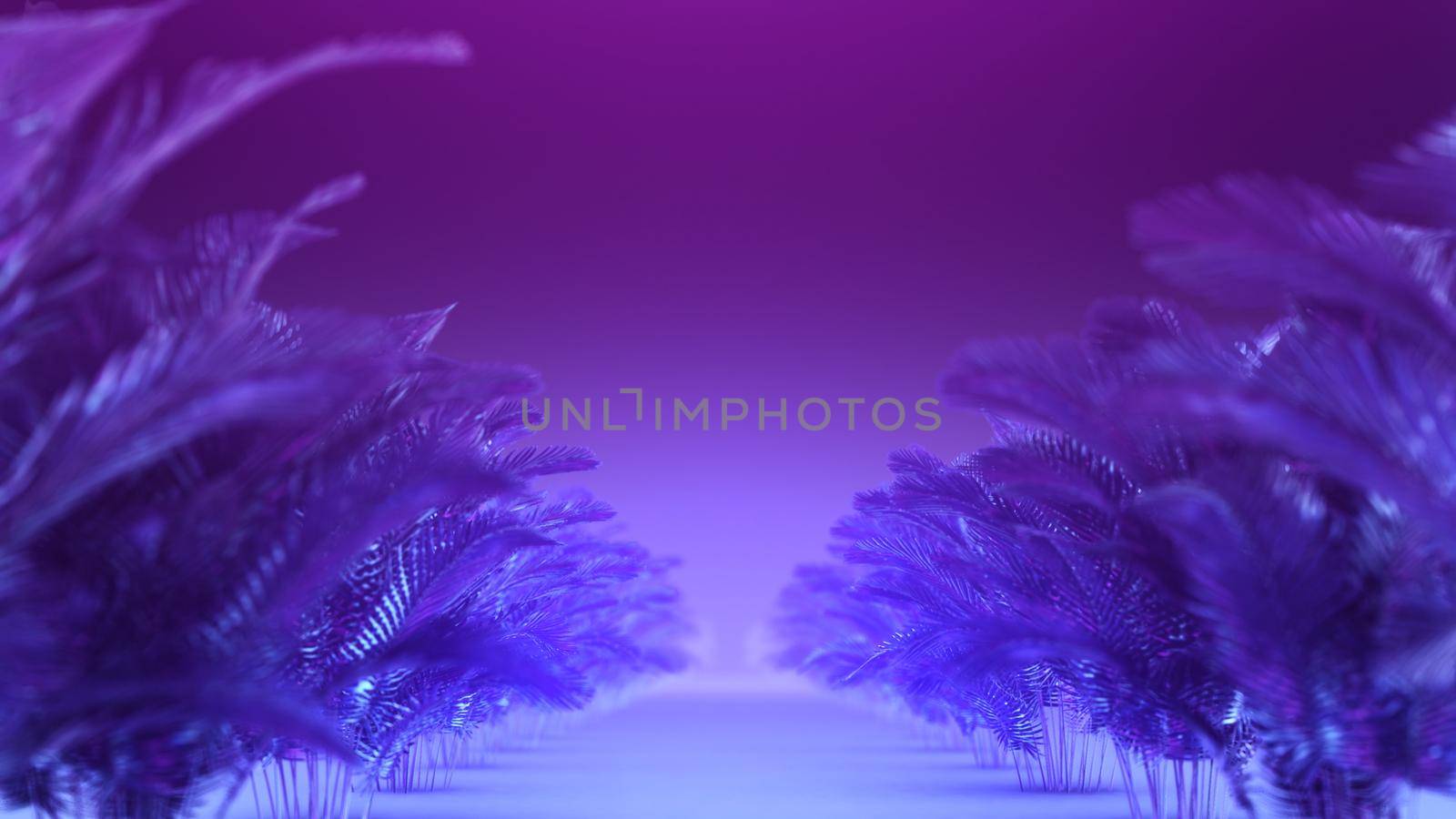 3D rendering Abstract corridor of blue-violet plants 4k