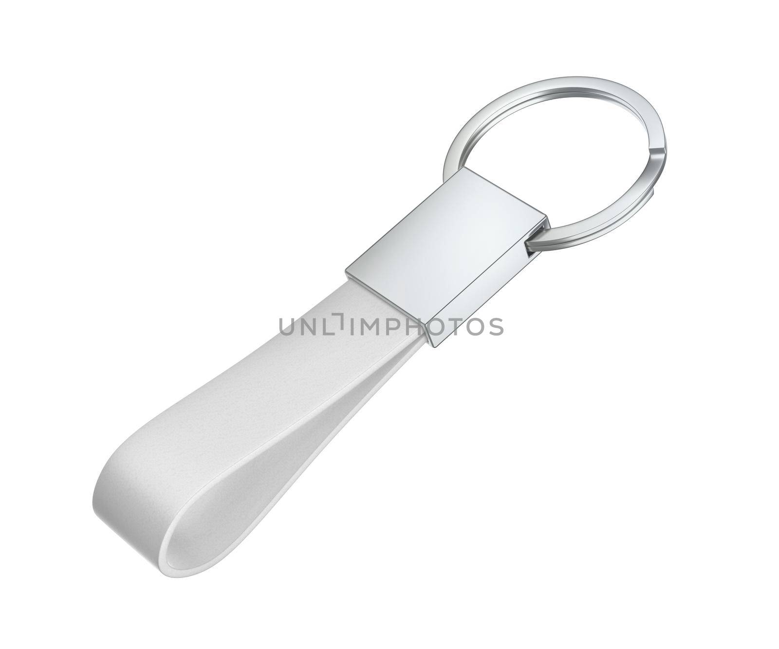 Silver keychain with white leather strap by magraphics