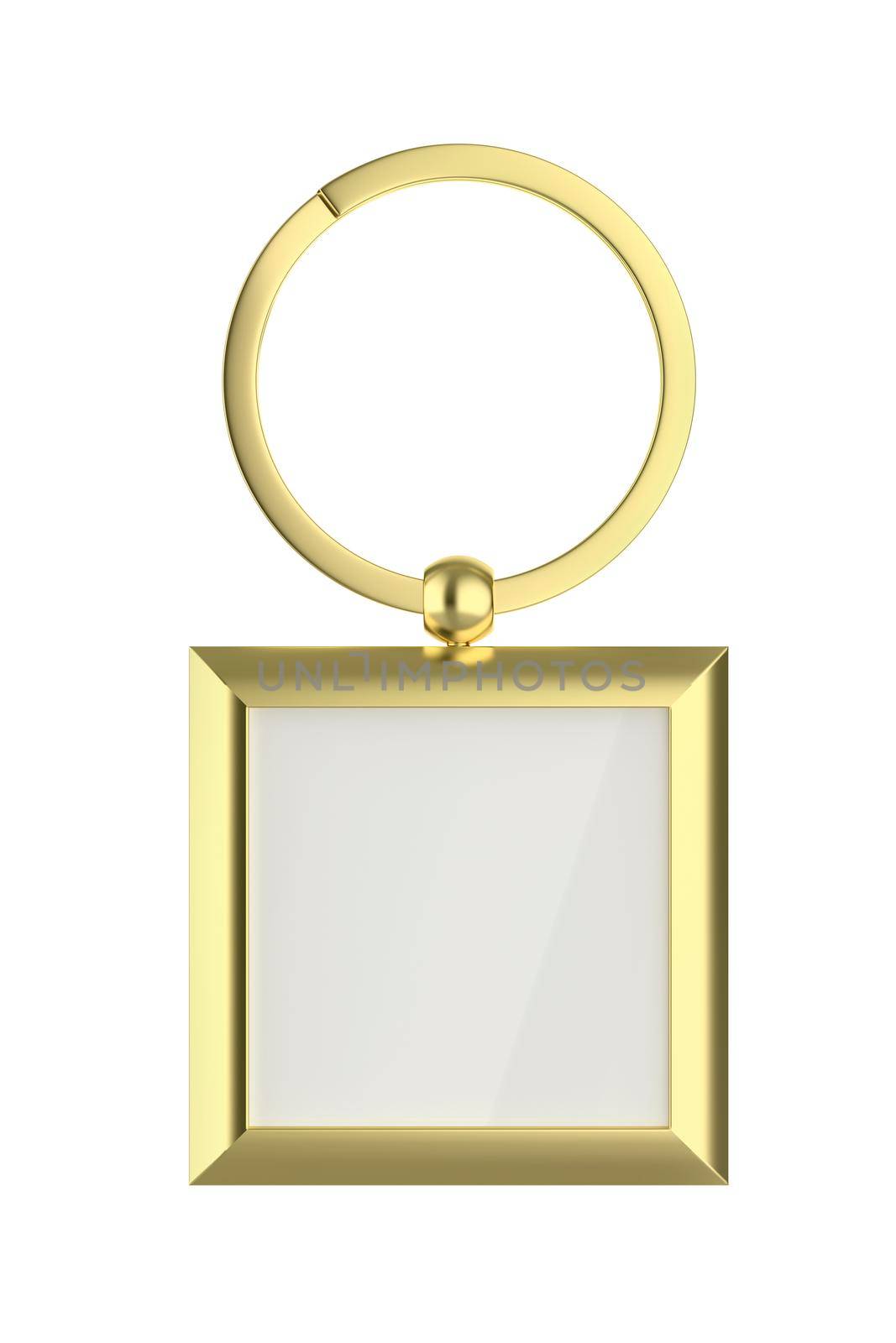 Front view of square gold keychain by magraphics