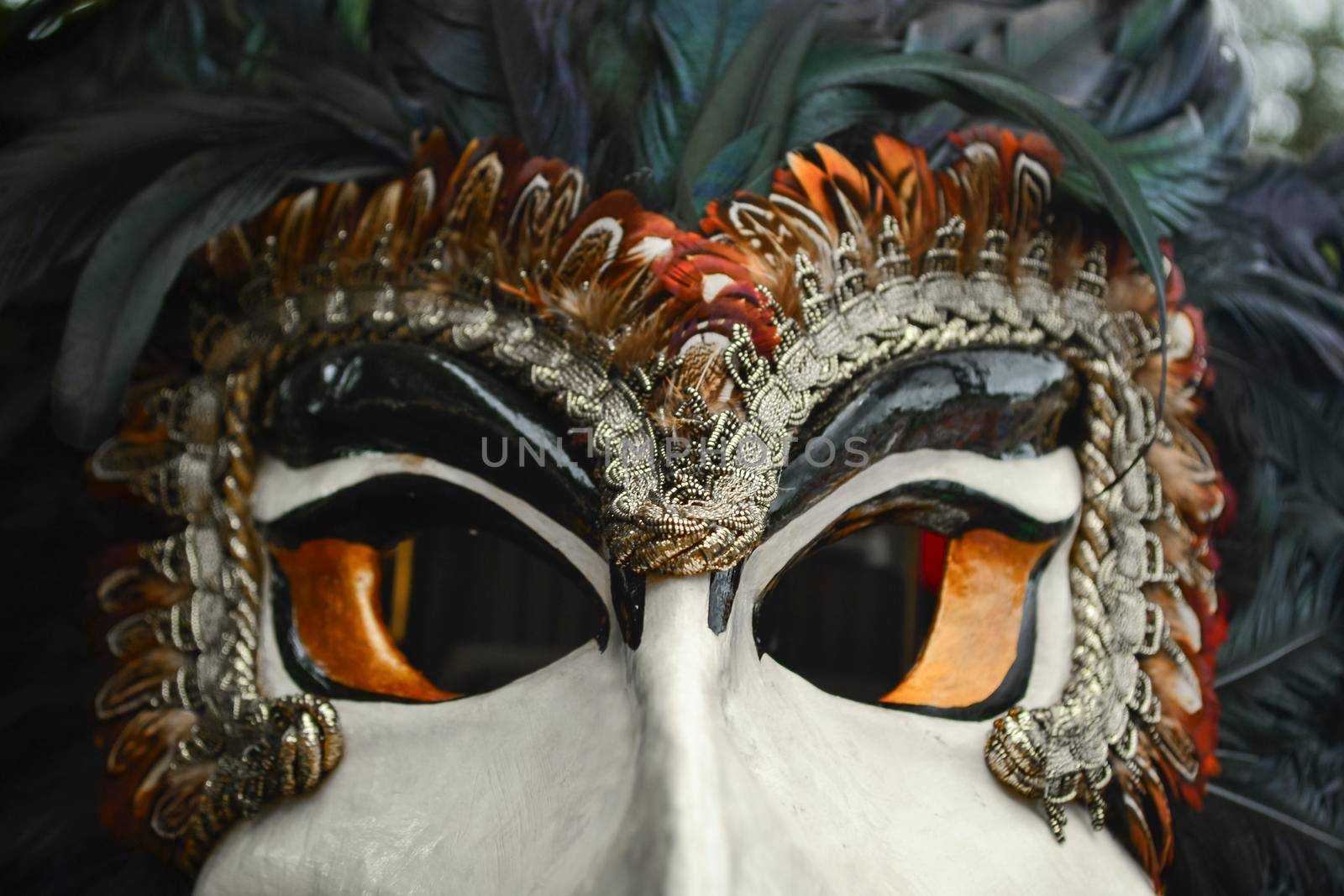 Closeup of a carnival mask in Venice, Italy