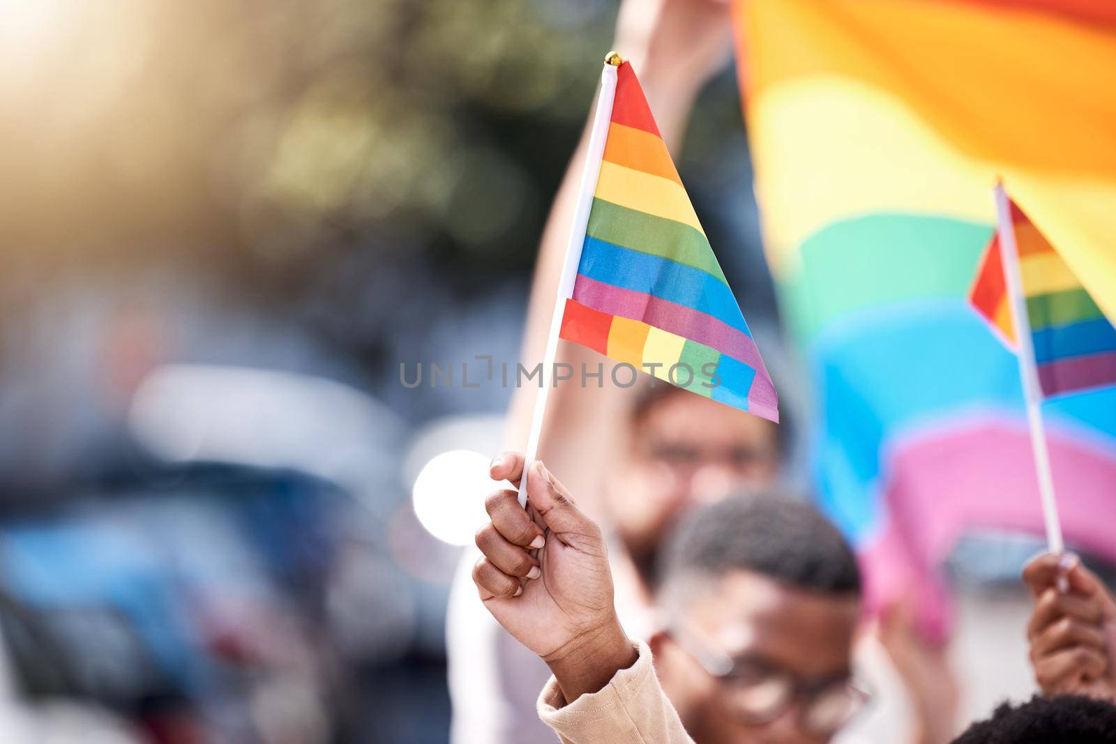 Fly your flag high. LGBTQ flags being flown during a rally. by YuriArcurs