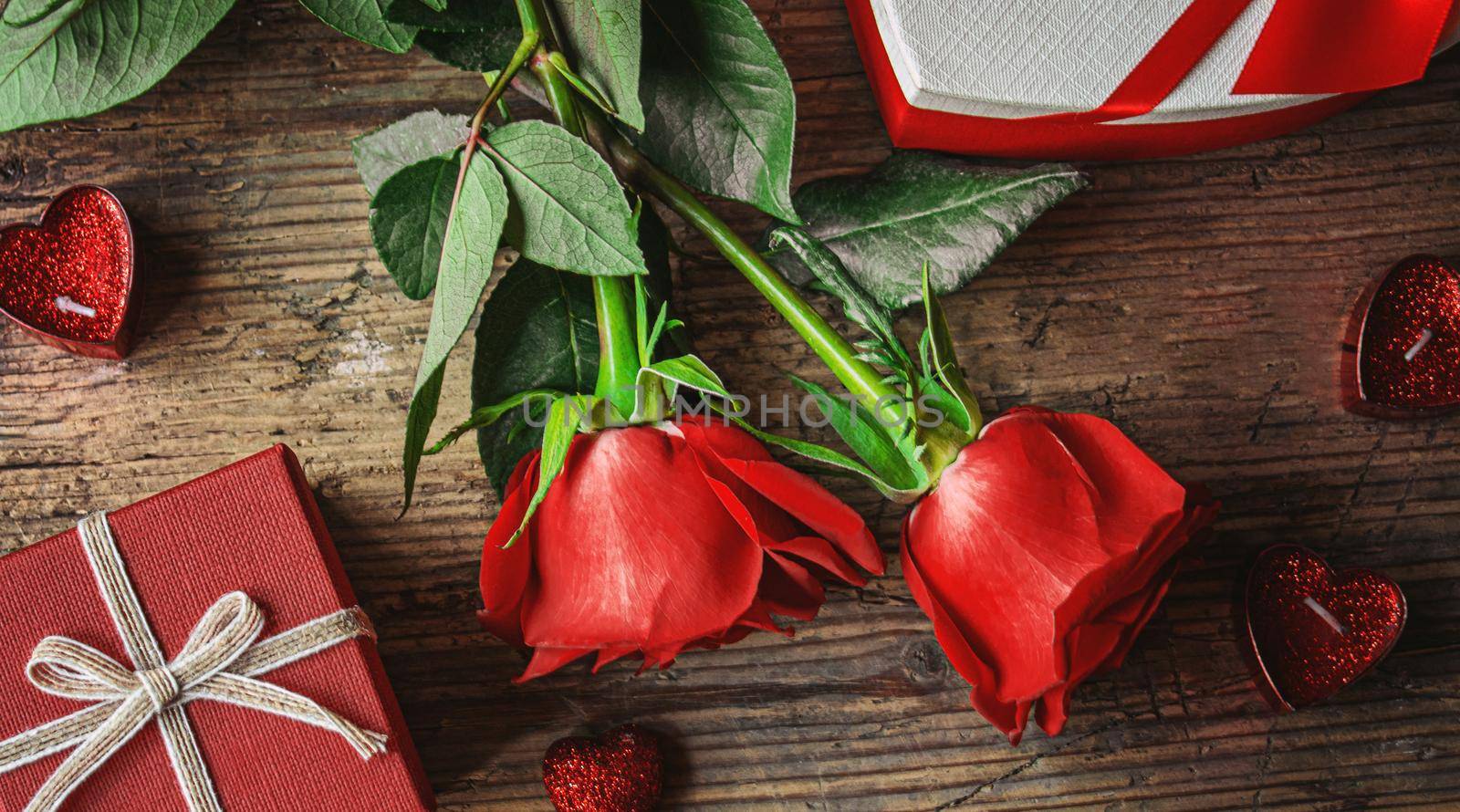 Gift box on a wooden background. Valentine's Day gift.selectiv focus.holiday