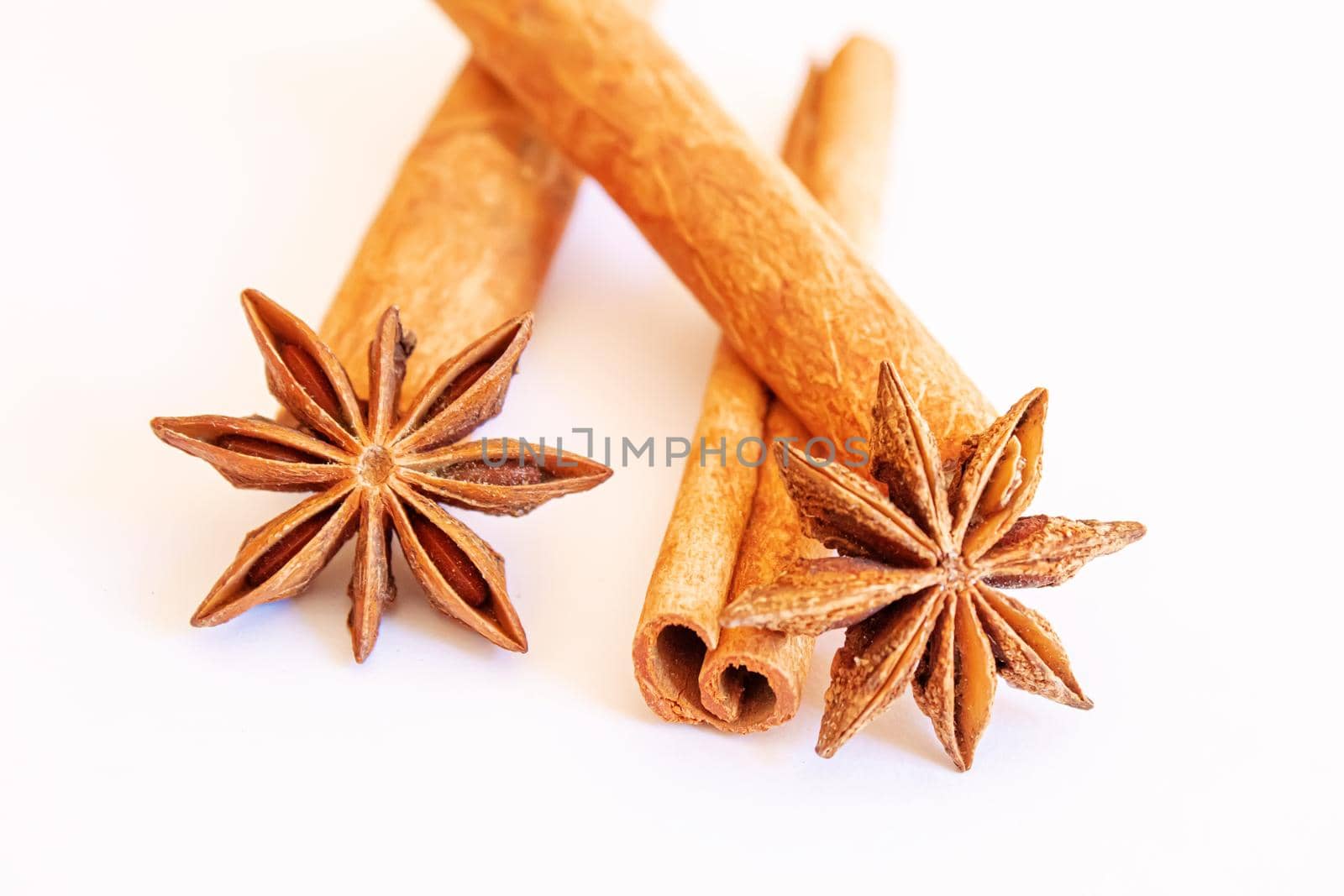 Cinnamon and anise isolated on white background.selectiv focus.food