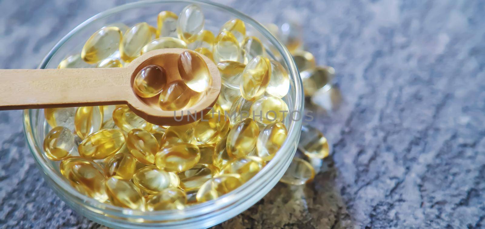 vitamin E capsules. selective focus medical