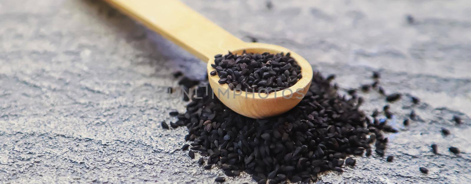 black wool cumin seeds.selectiv focus.