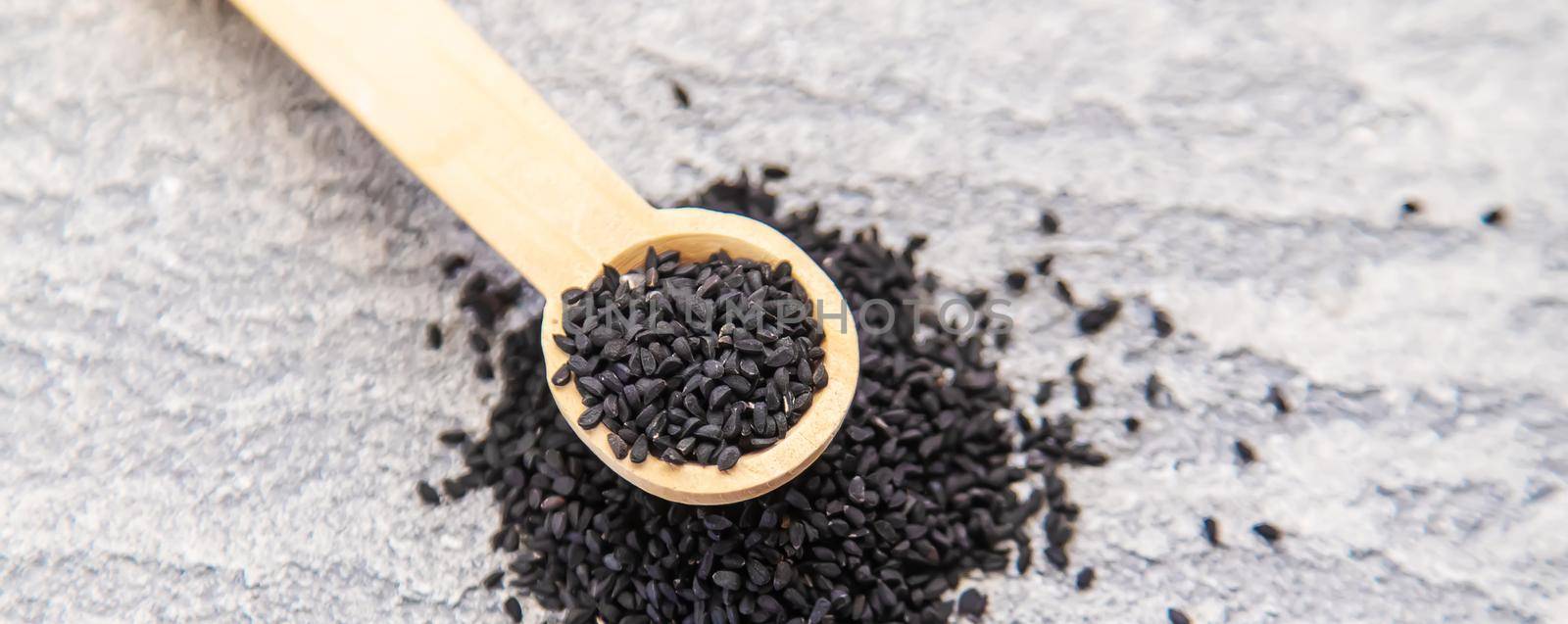 black wool cumin seeds.selectiv focus.