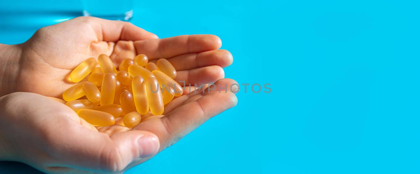 Fish oil tablets. Omega-3 gel capsules. selective focus.medica