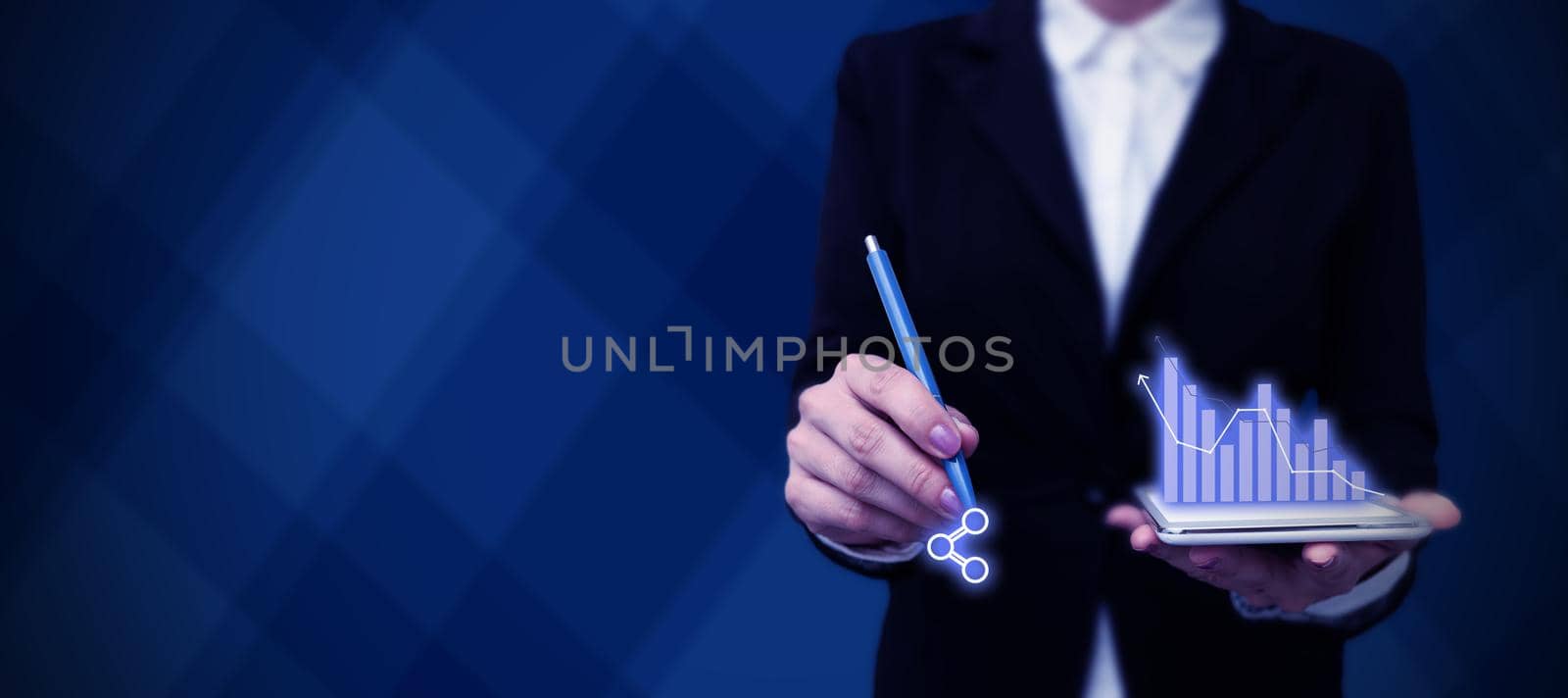 Lady in suit holding pen symbolizing successful teamwork accomplishing newest project plans. Woman carrying ballpoint pencil representing combined effort management. by nialowwa