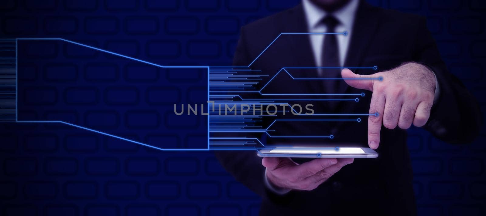 Businessman in suit holding notepad symbolizing successful teamwork.