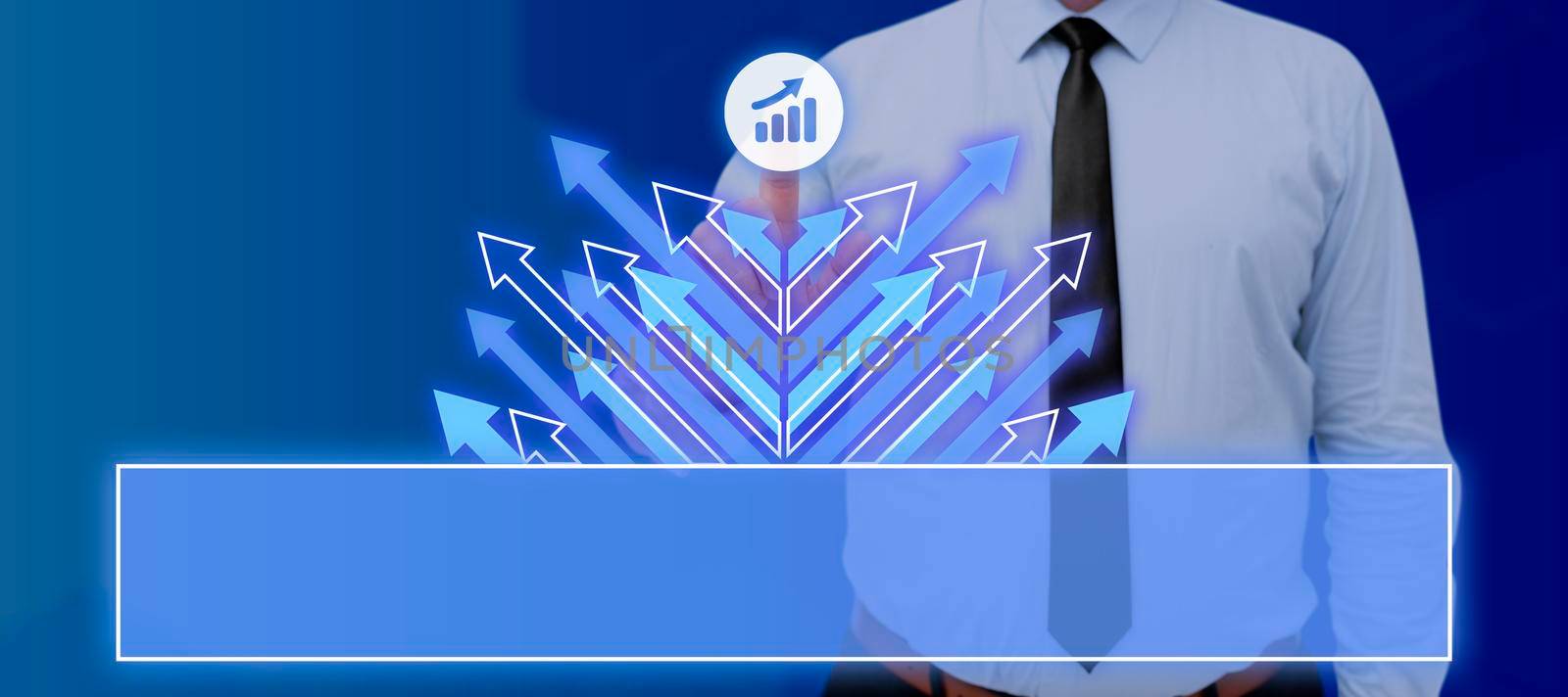 Businessman Pointing On Chart With Arrows And Presenting Crucial Data.