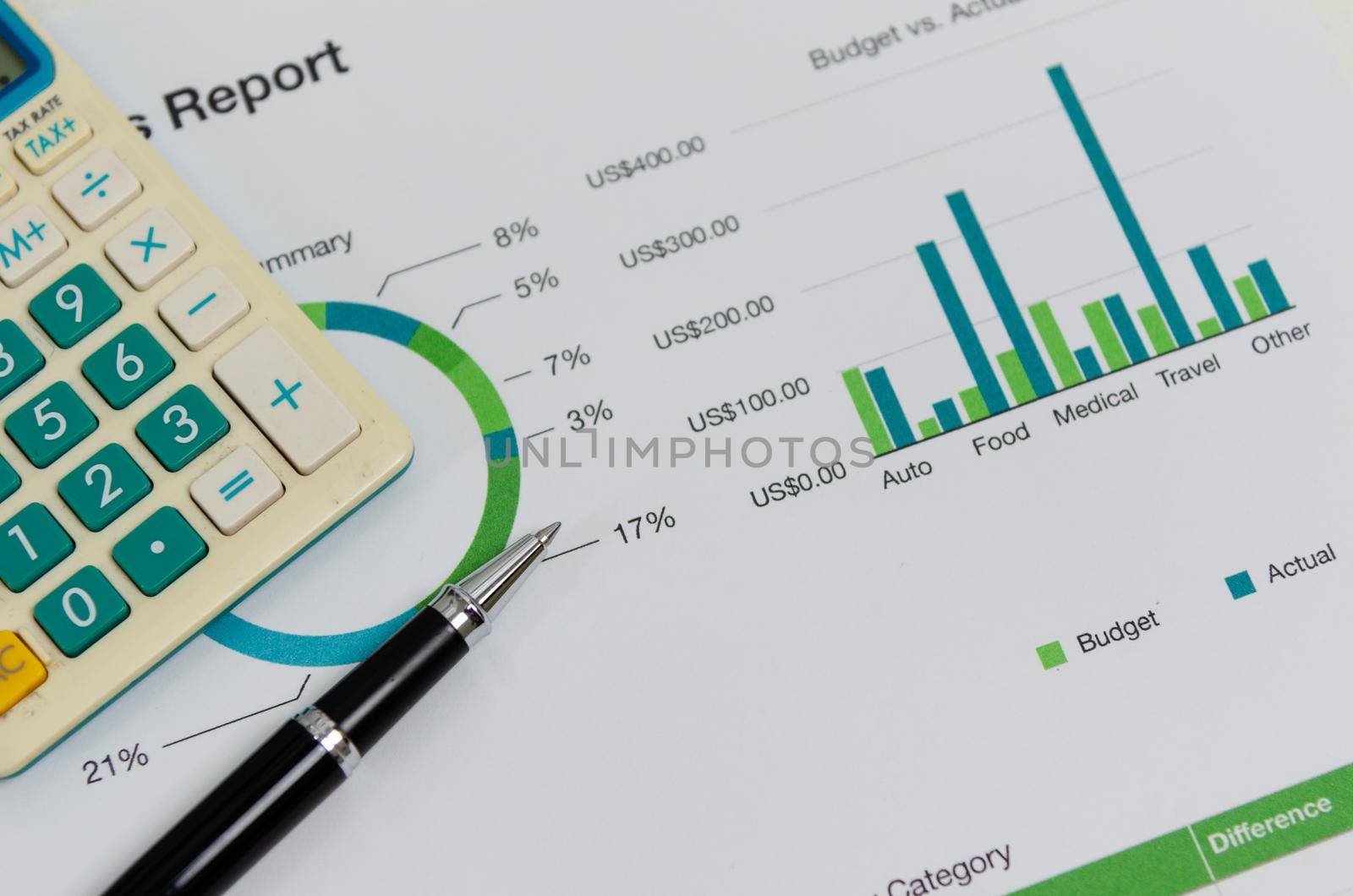 Business documents chart and graph finance statistic with pen.Paperwork report diagram investment and analysis information accounting marketing plan concept. by aoo3771