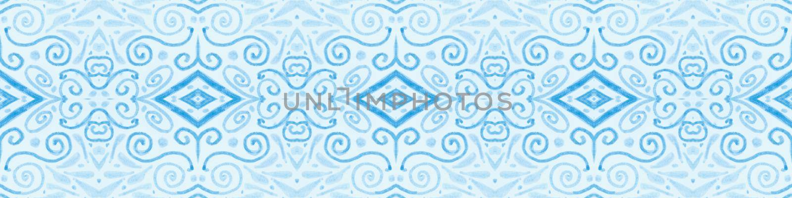 Vintage blue ceramic. Mexican modern illustration. Azulejo portugal pattern. Abstract tile mosaic. Floral majolica texture. Retro portuguese design. Seamless blue ceramic.