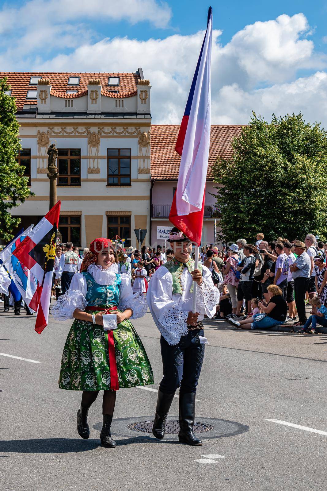 A boy and a girl carry the Czech flag in a procession by rostik924