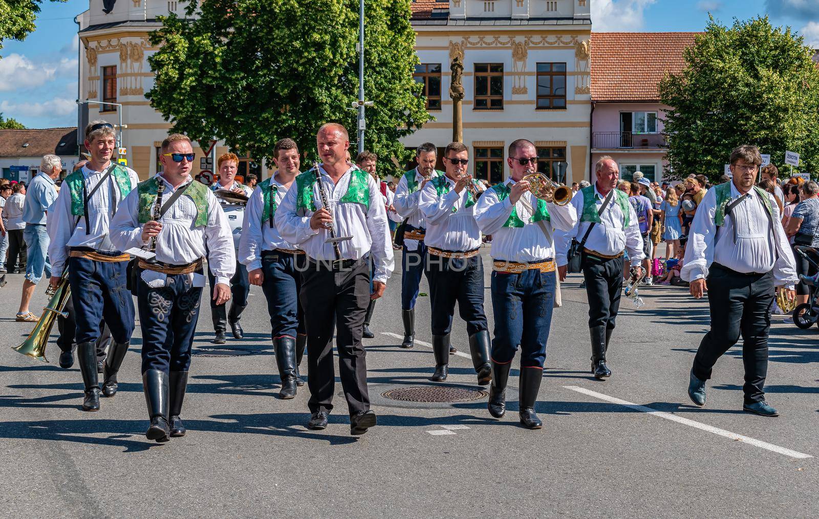 Straznice, Czech Republic - June 25, 2022 International Folklore Festival. Men from the folk ensemble Zerotin from Straznice