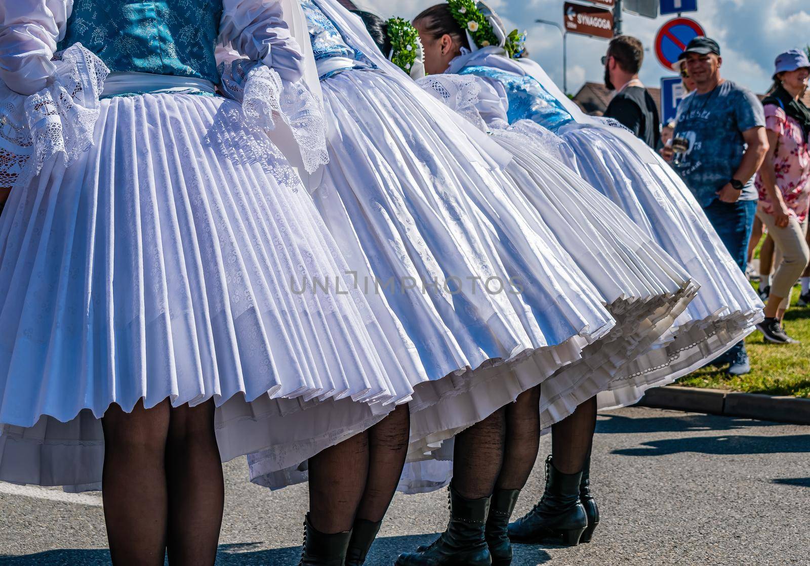 Straznice, Czech Republic - June 25, 2022 International Folklore Festival. Detail of skirts and petticoats of women's folk costume