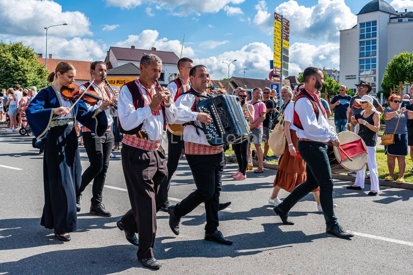 Straznice, Czech Republic - June 25, 2022 International Folklore Festival. Serbian folklore ensemble at the festival in Straznica