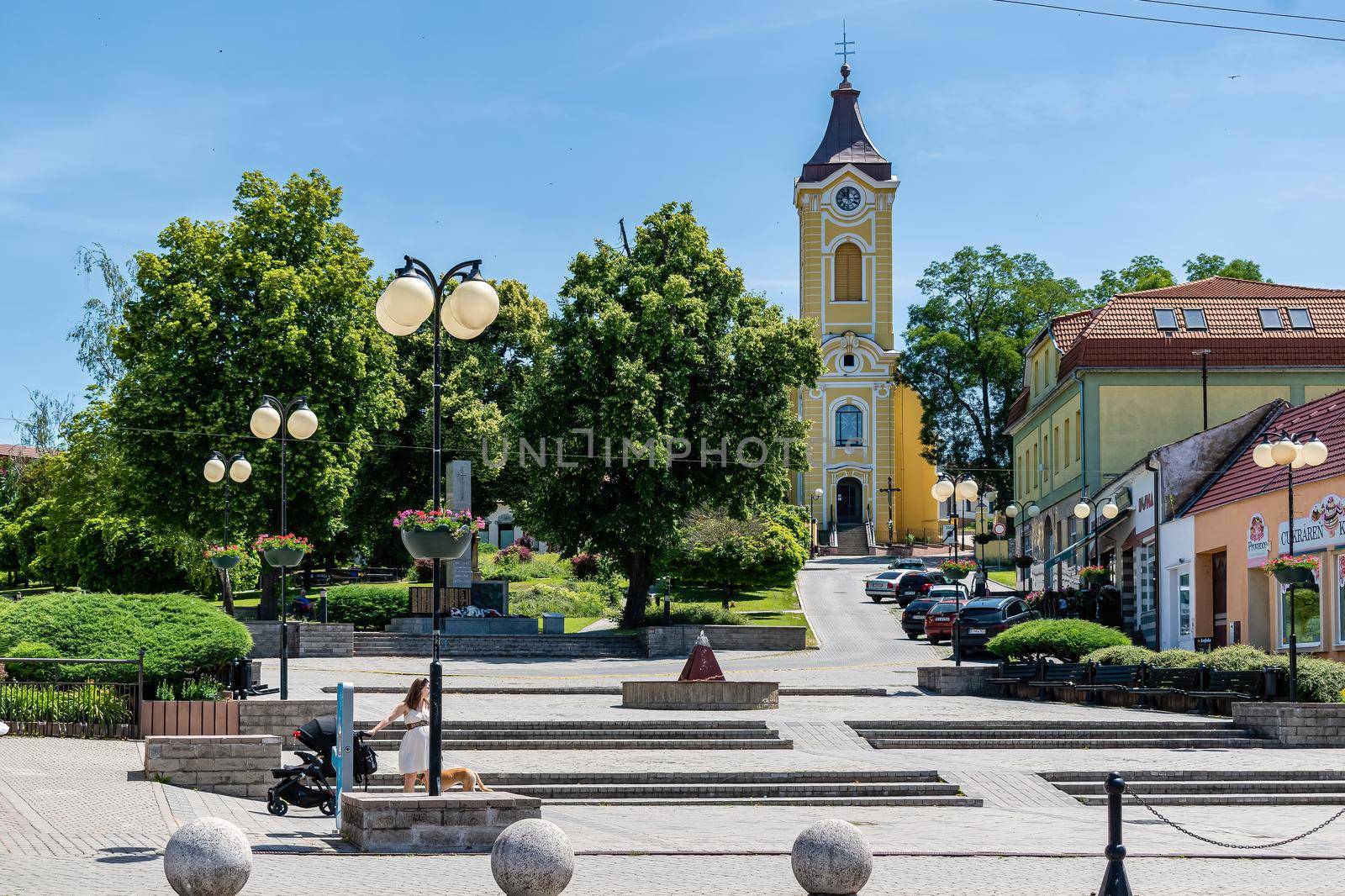 Holic, Slovakia - June 18, 2022 Peace Square and Church of The Heart of God Holic Slovakia